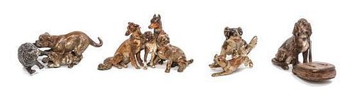 Four Austrian Cold Painted Bronze Figural Groups Width of widest 5 inches.