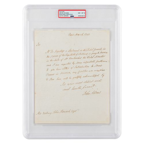 John Adams Autograph Letter Signed to John Hancock - PSA NM-MT 8