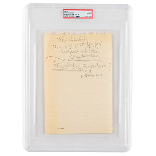 Jimi Hendrix Signed Handwritten Address Panel - PSA MINT 9
