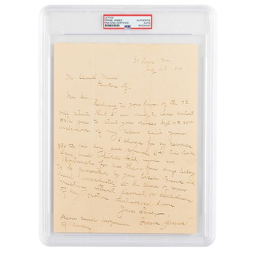 Frank James Autograph Letter Signed