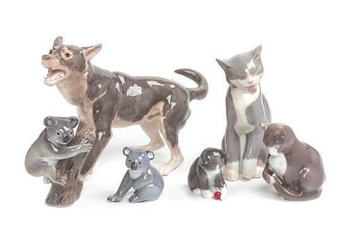 Six Bing & Grondahl Porcelain Animal Figures Width of widest 12 3/4 inches.