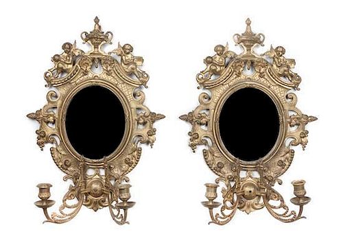 * A Pair of Gilt Metal Two-Light Appliques Height 22 inches.