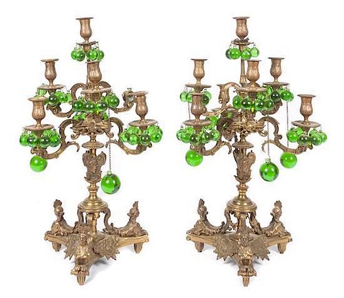 * A Pair of Gilt Metal Seven-Light Candelabra Height 26 inches.