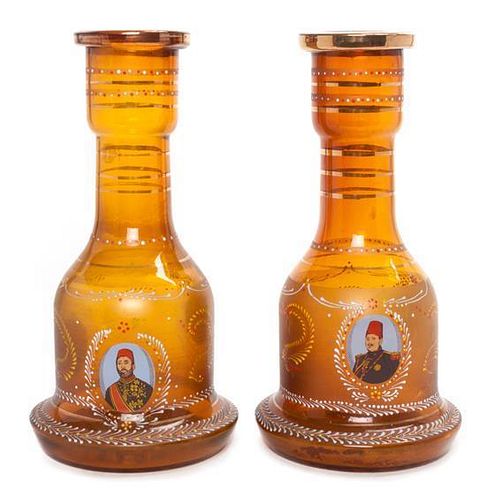 * A Pair of Bohemian Enameled Glass Vases Height 11 1/2 inches.