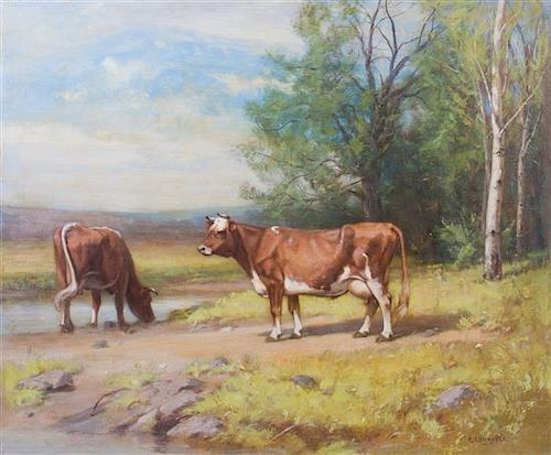 * Albion Bicknell, (American, 1837-1915), Cows in a Landscape