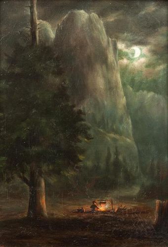 * Samuel Daken, (American, 1876-1935), Campfire near Mountain, 1910