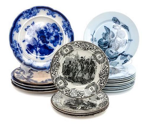 * A Collection of Eighteen 19th Century Transfer Decorated Plates Diameter of largest 11 1/2 inches.