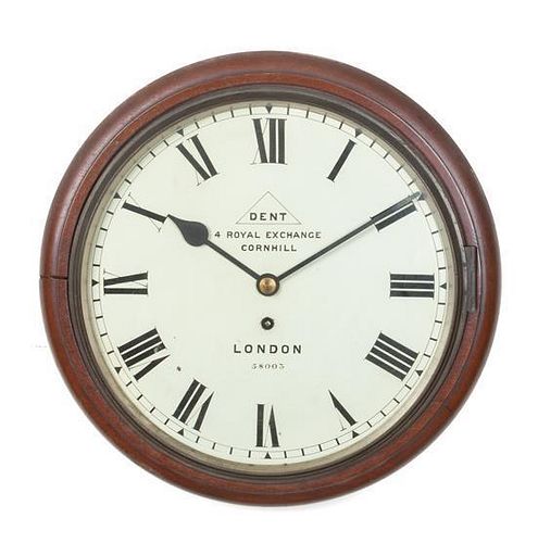 * An English Mahogany Cased Wall Clock Diameter 14 1/4 inches.