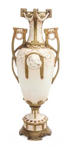 * A Royal Dux Porcelain Vase Height 15 3/4 inches.