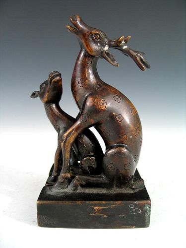 Chinese Bronze Double Deer Seal