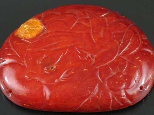 Carved Chinese Amber Mila Placque, Ming Period.
