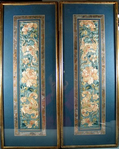 Pair of Framed Antique Chinese Embroidery Works.