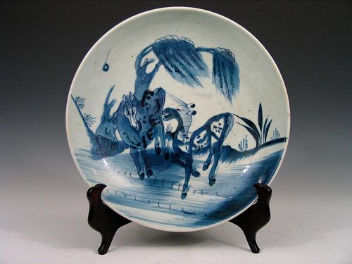 Chinese Blue and White Porcelain Plate, 19th Century.