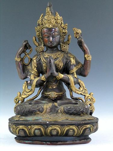 Antique Tibetan Bronze Buddha, 19th Century.