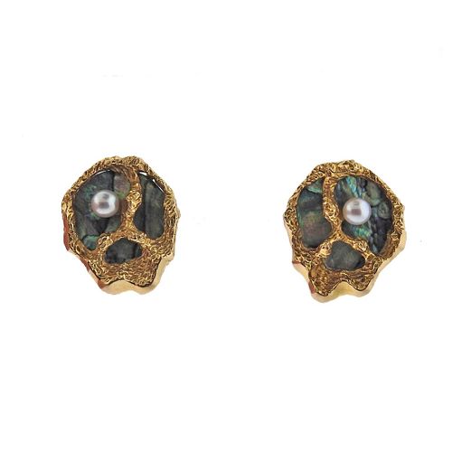 Gubelin 1970s 18k Gold Abalone Pearl Earrings