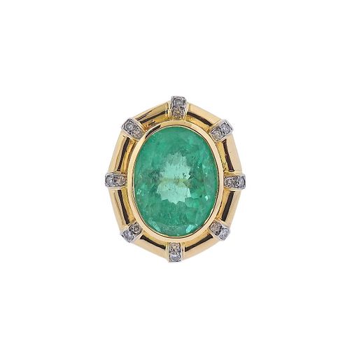 GIA 12.24ct Colombian Emerald 18k Gold Diamond Ring