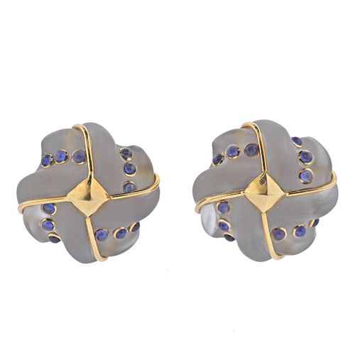 Trianon Crystal Sapphire 18k Gold Earrings