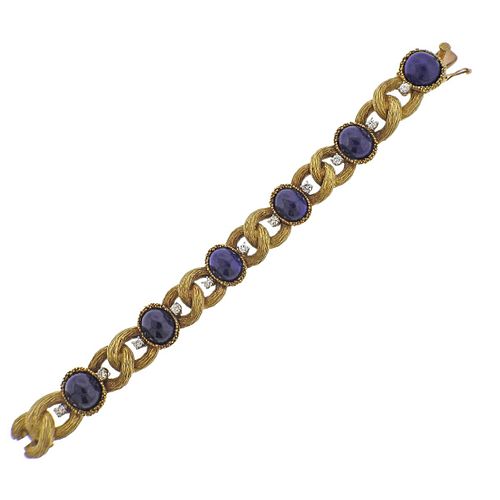 1960s 18k Gold Lapis Diamond Bracelet