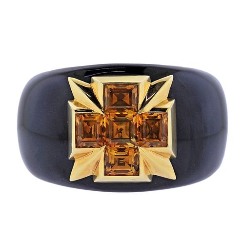 Verdura Maltese Cross Black Jade Citrine Gold Bracelet