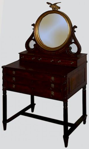 32" Sheraton mahogany mirror back dressing table attributed to John and Thomas Seymour descending in