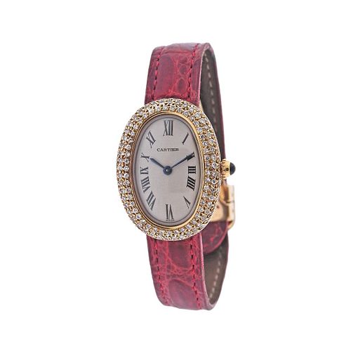 Cartier Mini Baignoire 18k Gold Diamond Quartz Ladies Watch 2322