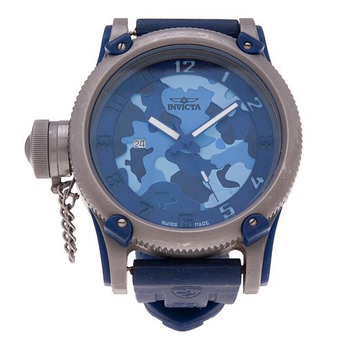 Reloj Invicta Tsunami Warrior. Movimiento de cuarzo. Caja circular en acero de 50 mm. Carátula color azul con índices de númer...