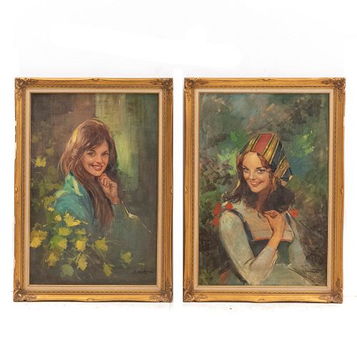 Lote de 2 retratos de damas. G. GIOVANETTI. Óleo sobre tela. Enmarcados. 90 x 60 cm c/u.