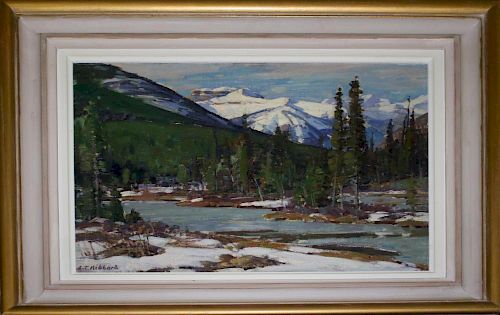 Aldro Hibbard (American 1886-1972) Stream in the Rockies o/c signed lower left 14 x 18" from suite o