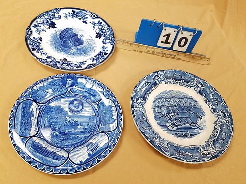 TRAY 3 BLUE AND WHITE PLATES INCL STAFFORDSHIRE LANDING OF THE HENDRICK HUDSON