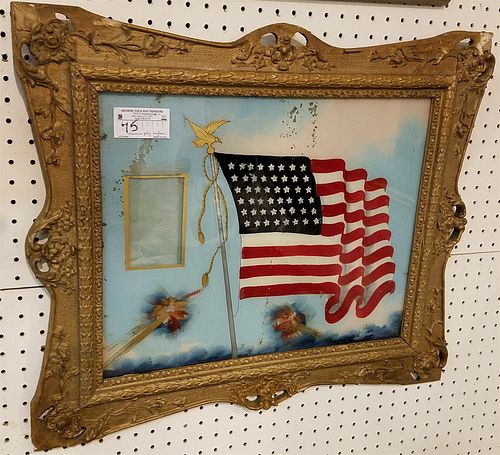 FRAMED REVERSE PTD AMER FLAG AND SPACE FOR PHOTO 15 1/2" X 19 1/2"