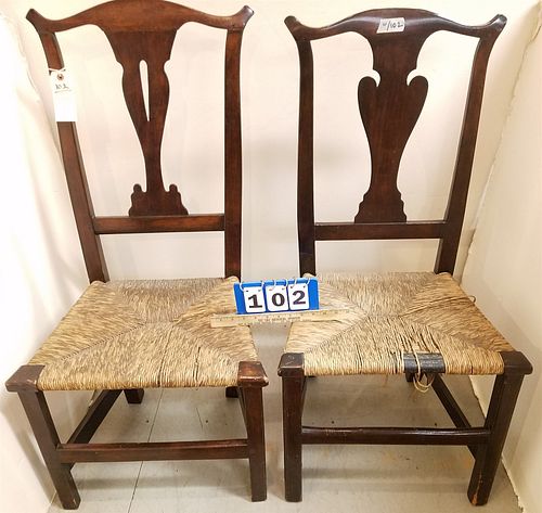 LOT 2 18TH C MAHOG CHIPPENDALE CHAIRS