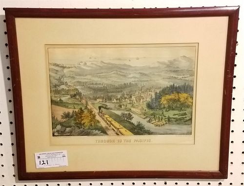FRAMED CURRIER & IVES THROUGH TO THE PACIFIC 9" 13"