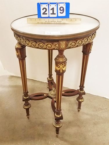 C1890 FRENCH ALABASTER TOP ORMOLU MOUNTED STAND 30"H X 20" DIA