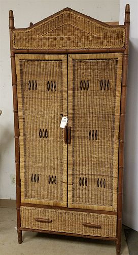 FAUX BAMBOO AND WICKER 2 DOOR/1 DRAWER ARMOIRE