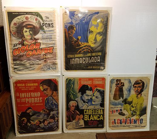 LOT 5 1950'S MEXICAN MOVIE POSTERS 36" X 27"