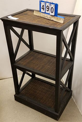 3 TIER WOOD AND RATTAN STAND 31 1/2"H X 18 3/4"W X 12 1/2"D