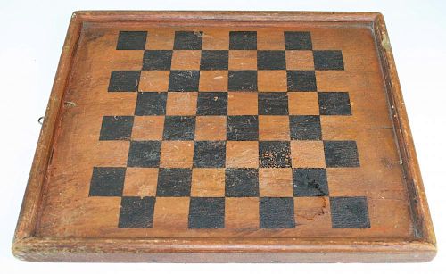 late 19th c wooden game board in crusty old paint, 17” x 14”