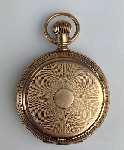 14k y.g. Tissot & Sons Swiss pocket watch. Closed face, Roman numeral dial, Arabic numeral second ha