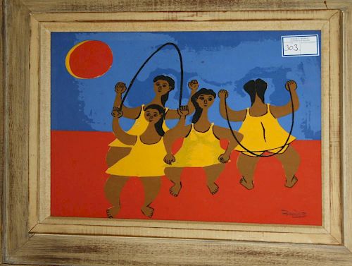 Judson Reynolds Briggs (American 1906-) Mexican Girls Jumping rope- serigraph 14 x 20"