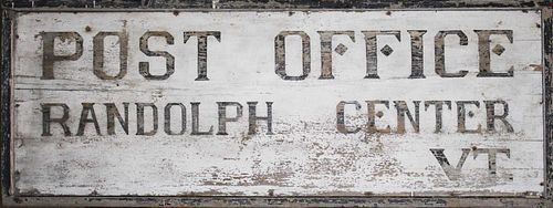 late 19th c painted wooden sign- Post Office Randolph Center, VT, 19” x 48”