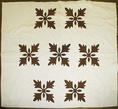 mid 19th c oak leaf & acorn quilt made by Miriam Boyce of Waitsfield, Vt in the 1840's, 68” x 75”