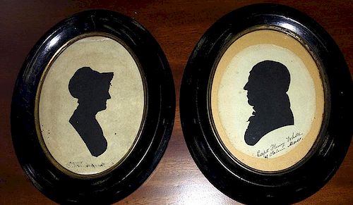 pair of oval cut paper silhouettes of Captain and Mrs. Henry White of Salem, Mass.