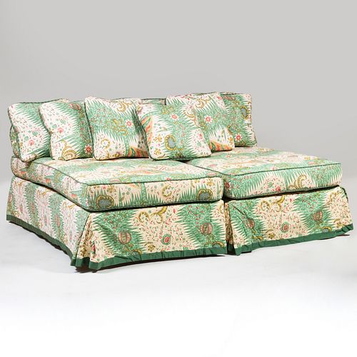 Modern Printed Cotton Upholstered Skirted Day Bed
