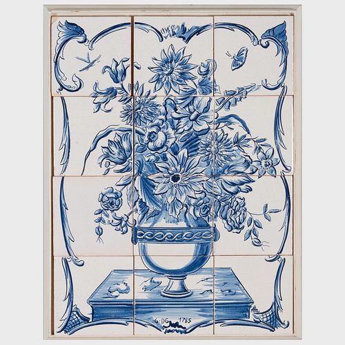 Continental Faience Blue and White Tile Still Life