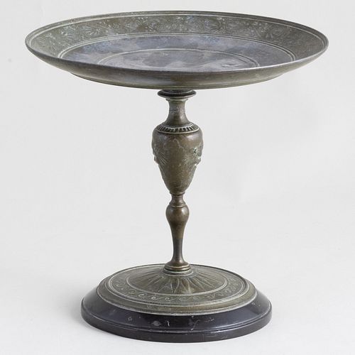 Neoclassical Style Patinated Metal and Marble Tazza