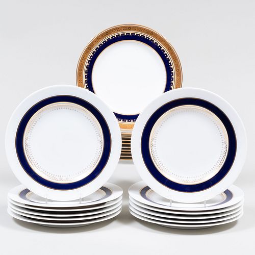 Set of Twelve Spode Blue Ground Porcelain Lunch Plates and a Set of Ten Minton Porcelain Salad Plates