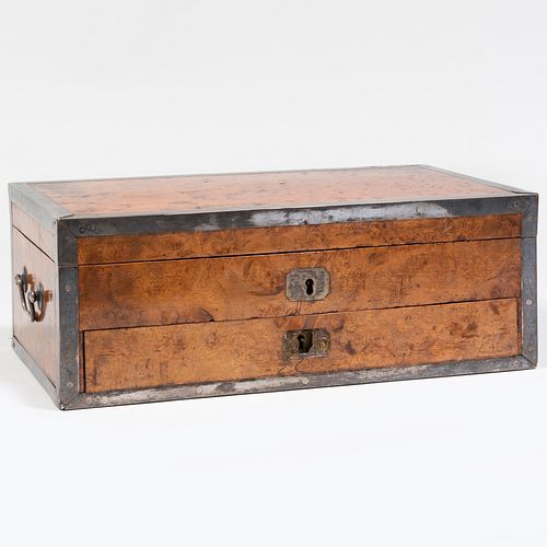 English Metal-Mounted Burl Wood Table Box