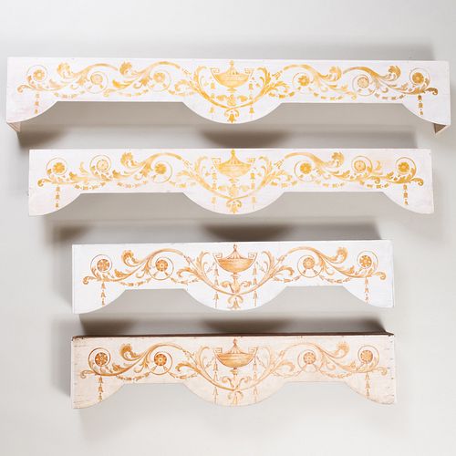 Set of Four  Painted and Stenciled Valences