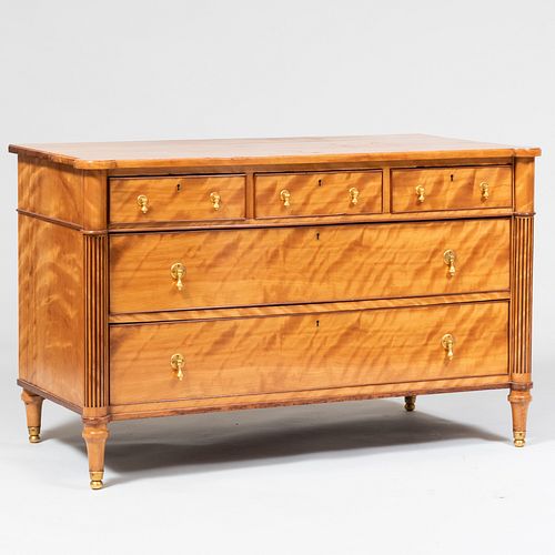 Louis XVI Style Golden Birch Low Chest of Drawers by S. Hall
