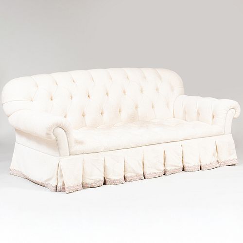 Modern Velvet Damask Tufted Upholstered Sofa